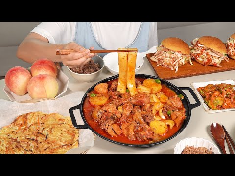 Видео: Mukbang  :) тушеная острая курица, овощной салатный хлеб, картофельные блины.