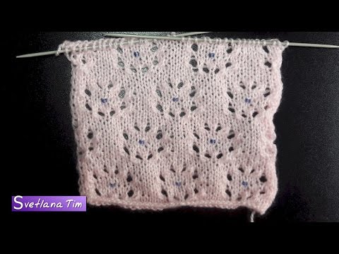 Видео: Ажурный узор Ажурные цветы с бисером/бусинками. Вязание спицами УЗОРЫ № 491