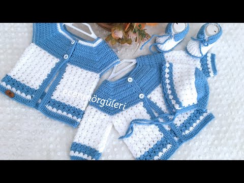 Видео: Вязаный крючком кардиган с простым узором / Для девочки и мальчика / Для детей 0-6 месяцев