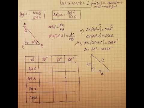 Видео: Сүйір бұрыштың синус, косинус, тангенс және котангенсінің 30,45,60 градустағы мәндері