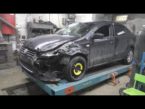 Видео: Arriva Volkswagen Polo 2016 весь зажёваный, повреждения, установка на стапель
