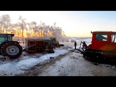 Видео: Битва с навозом продолжается! Опрокинулся прицеп ПРТ-7