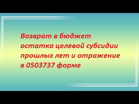 Видео: Возврат в бюджет остатка целевой субсидии прошлых лет и отражение в 0503737 форме