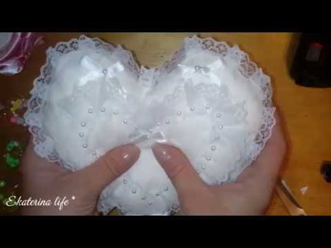 Видео: Подушечка для колец на свадьбу, регистрация БРАКА, канзаши, свадебные бокалы и шампанское лентами