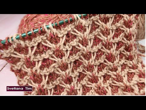Видео: Красивый Двухцветный узор спицами - Ленивый Жаккард спицами со снятыми петлями / Светлана Тим