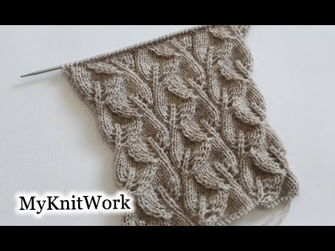 Видео: Узор "Ажурные листья" спицами. Подробный МК.