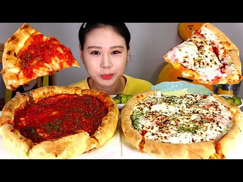 Видео: Heuruzu (тающая) фондю и сыр чикагская пицца Mukbang ест звук