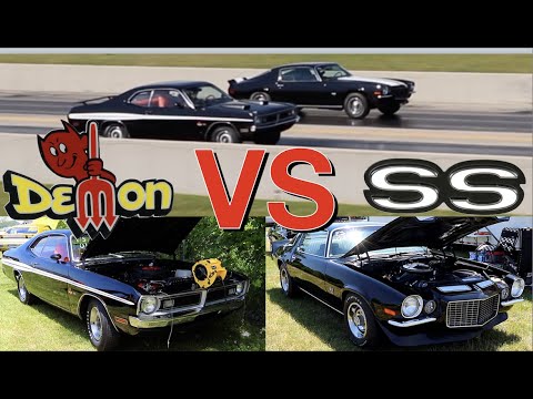 Видео: Dodge Demon 340 1971 года против Camaro SS396 1970 года — ДРЭГ-ГОНКА НА ИСКЛЮЧИТЕЛЬНО СТАНДАРТНЫХ...