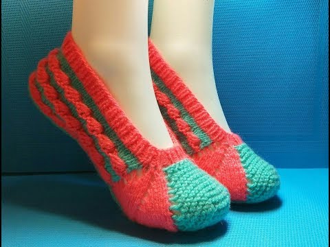 Видео: Вязание спицами домашние тапочки #180