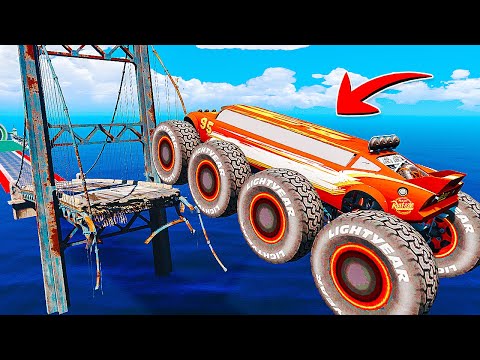 Видео: ВОСЬМИКОЛЁСНЫЙ ВНЕДОРОЖНИК МОЛНИЯ МАКВИН vs РАЗРУШЕННЫЙ МОСТ в ГТА 5!