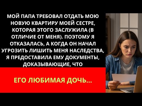 Видео: Мой отец потребовал отдать мою новую квартиру моей сестре, которая этого заслуживала. Поэтому я