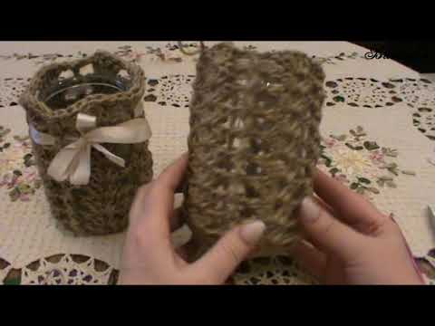 Видео: Вязание из джута ажурного чехла для банки