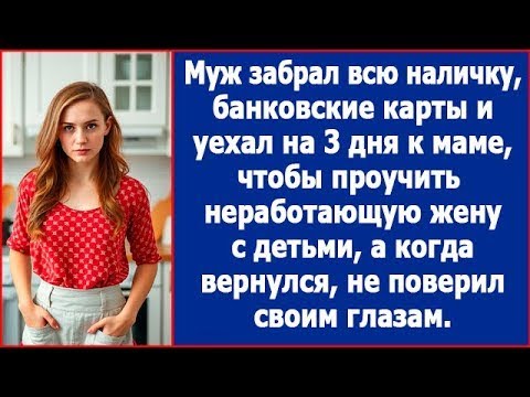 Видео: Муж забрал всю наличку, банковские карты и уехал к маме, чтобы проучить неработающую жену с детьми.