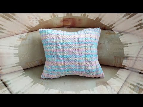 Видео: Чехол на подушку спицами ирландским узором. МК.