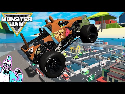 Видео: Monster Jam: БЕЗУМНЫЕ прыжки и аварии на большой скорости. Новая карта №3 | BeamNG Drive
