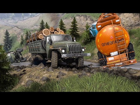 Видео: Пробег Урала от лесоповала до бензовоза. Задача вытянуть бензовоз ЗИЛ 130 на Холм. Spintires