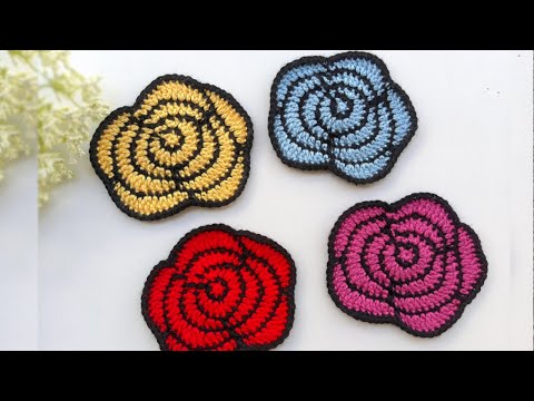 Видео: Вязаная крючком заплатка «Двухцветная роза»