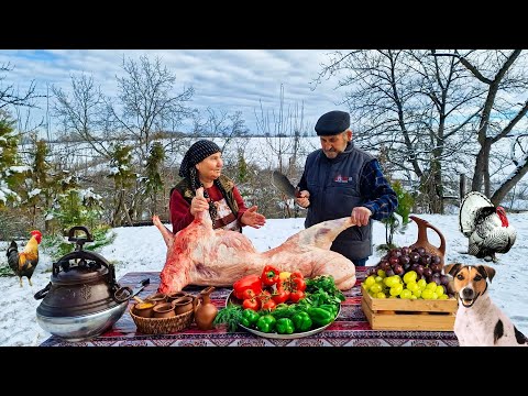 Видео: В Горной Деревне Азербайджана Идёт Снег. Буглама из Баранины в Афган казане.