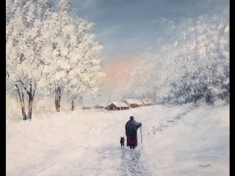 Видео: Зима, Снег, Деревенский пейзаж  Акрилом. Лимит. Палитра. Winter, Snow  in Acrylic. Limited Palette