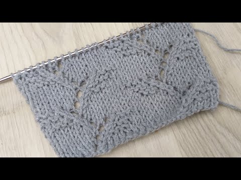 Видео: Ажурный узор ветки с листьями. Вязание спицами.