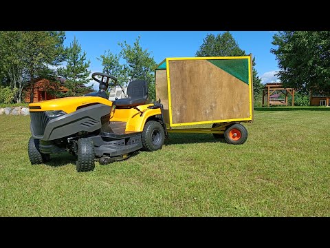 Видео: ТРАВОСБОРНИК-ПРИЦЕП с ПОВОРОТНОЙ ОСЬЮ для садового трактора