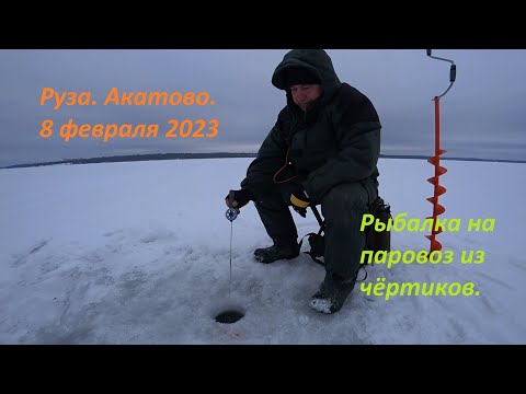 Видео: Руза. Акатово.  8 февраля 2023. Рыбалка на паровоз из чертиков.