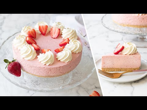 Видео: Чизкейк клубничный без выпечки.  Летний и освежающий торт.  Strawberry cheesecake without baking
