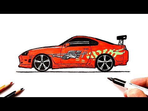 Видео: Как нарисовать Тойота Супра А80 | Рисуем машину из Форсажа | Ахадов Эльнур