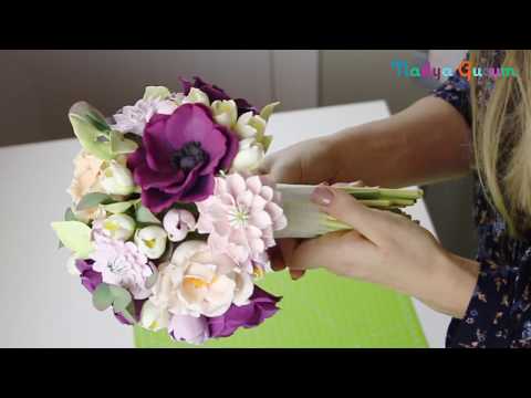 Видео: Букет из зефирной глины "Сборка букета" Flower clay craft tutorial "Bridal bouquet'