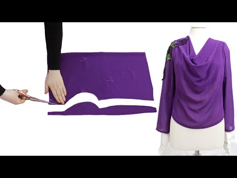 Видео: Вырезание и прострочка верха под воротник-хомут 💜❤️ How to make cowl neck top / blouse design DIY