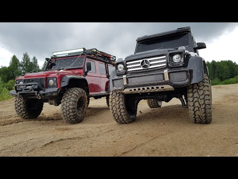 Видео: Mercedes-Benz G500 VS LR DEFENDER ... Сравнительный тест Traxxas TRX-4