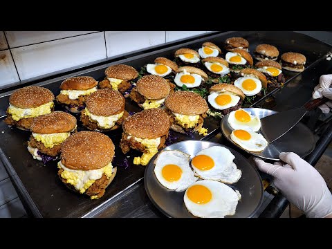 Видео: Гамбургер в японском стиле? Такой уникальный! Куриный бургер, стейк-бургер / корейская уличная еда