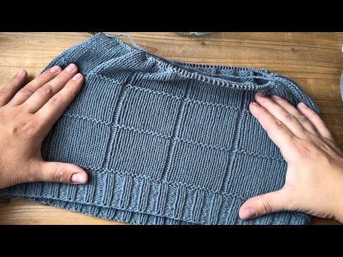 Видео: Простой узор спицами «большие квадраты» для вязания джемпера, кардигана, жилета.