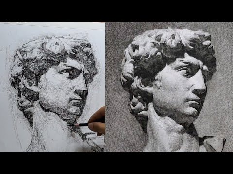 Видео: Рисунок Давида Микеланджело с карандашом