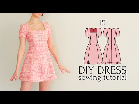 Видео: Мини-платье в стиле Шанель с квадратным вырезом и без швов на талии + выкройка
