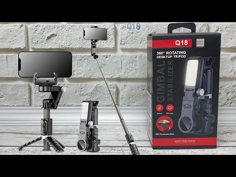 Видео: Gimbal Q18 двухосевой стабилизатор селфи-палка штатив с подсветкой и поворотной площадкой на 360°