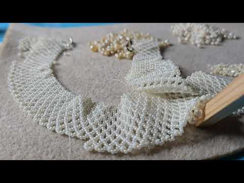 Видео: жемчужное ожерелье на бисерной сетке #бисер #handmadebeads #pearls #diy