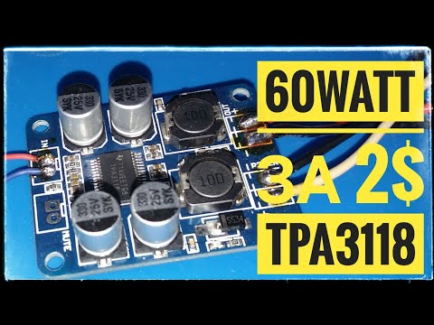 Видео: Усилитель TPA3118 от 24х вольт. Мощный и дешовый. 60Ватт за 100 рублей