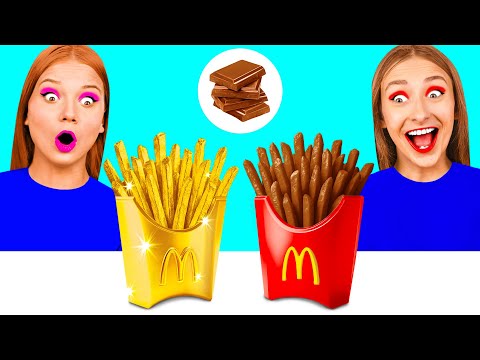 Видео: Челлендж. Шоколадная еда vs. Настоящая еда | Дорогая vs Дешевая