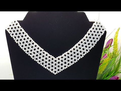 Видео: Pearl necklace/Diy necklace/Beaded necklace/Pearl collar/Колье из бусин/Жемчужное колье/Бисер