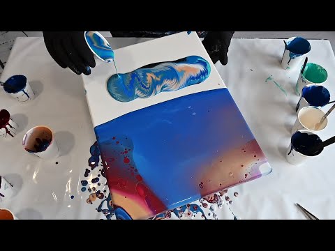 Видео: Объедините две основные техники заливки акрилом, чтобы создать красивый абстрактный пейзаж