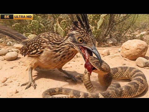 Видео: Отважная Птица против Смертоносной Змеи | Решающая битва в пустыне в 8K Ultra HD