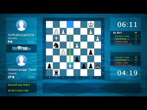 Видео: Анализ шахматной партии: ArPedroza0926 - Олександр Ткач, 1-0 (по ChessFriends.com)