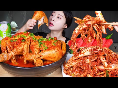 Видео: ASMR MUKBANG | Острый самгетхан 🔥 (куриный суп с женьшенем) Кимчи и арбуз 🍉