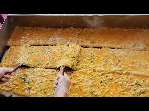 Видео: Гигантский омлет с овощами-Тайваньская уличная еда