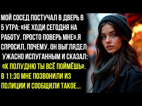 Видео: МОЙ СОСЕД ПОСТУЧАЛ В ДВЕРЬ В 5 УТРА «НЕ ХОДИ СЕГОДНЯ НА РАБОТУ. ПРОСТО ПОВЕРЬ МНЕ. НО ПОТОМ Я ПОНЯЛА