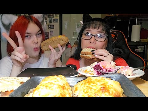 Видео: Мукбанг | Мясо по-французки,Хот-дог,Селёдка под шубой, Сэндвичи с сёмгой | Обжор Асмр