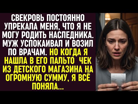 Видео: Свекровь упрекала меня бесплодием. Но чек из детского магазина в пальто мужа раскрыл его тайну.