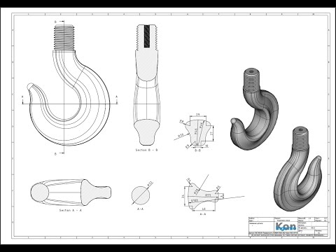 Видео: FreeCAD21 Конструкция кранового крюка Разные профили по траэктории Наружная/внутренняя резьба Сфера