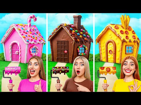 Видео: Домики Одного Цвета Челлендж | Сладости vs Шоколад vs Фастфуд от Friendly DO